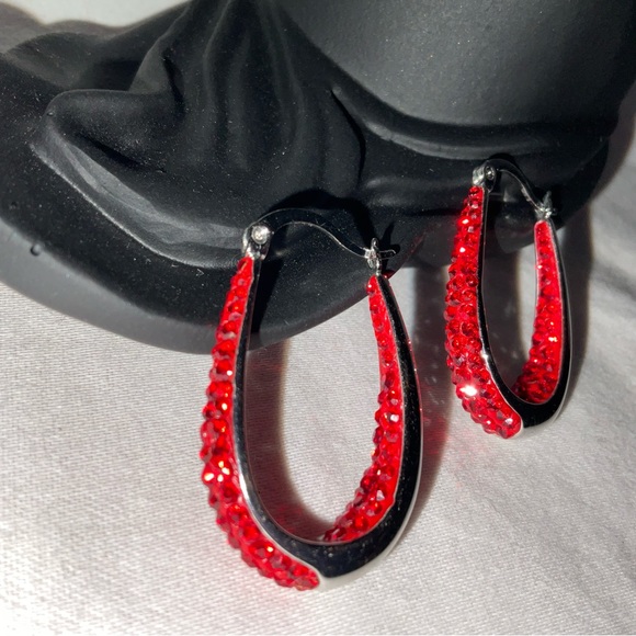 Earrings, Red Crystal and Silver Colored Fashion Jewelry - Picture 6 of 6